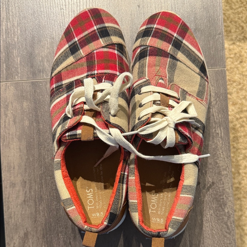 TOMS  Plaid Sneakers - Red and Cream
